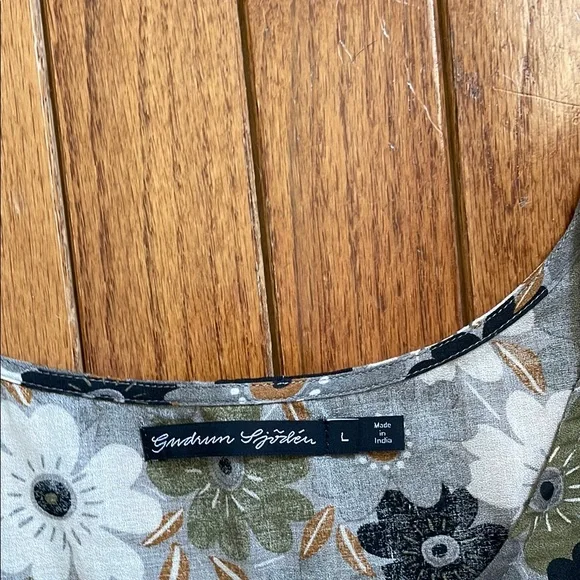 Gray/Cream/Green 100% Cotton Gudrun Sjoden Sleeveless Dress Sz L - Picture 5 of 8